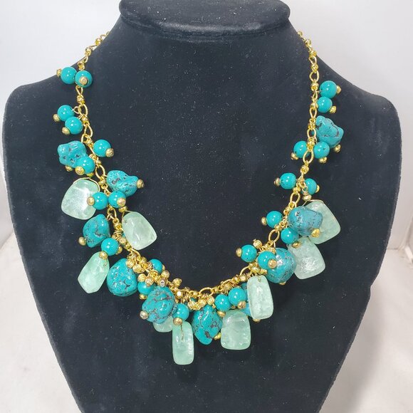 Banana Republic Multi Strand Clustered Turquoise Glass Stones W/ Beads Necklace - Picture 1 of 8